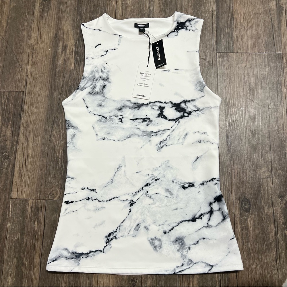 NWT Express Body Contour Compression Fitted Sleeveless Marble Tank Top T-Shirt S